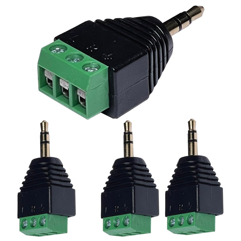 CESS 3.5mm Stereo TRS Male Plug to AV Screw Audio Balum Terminal, Solder-Free, Quick Screw Connection for Surveillance and Engineering Projects (4 Pack) - Image 1